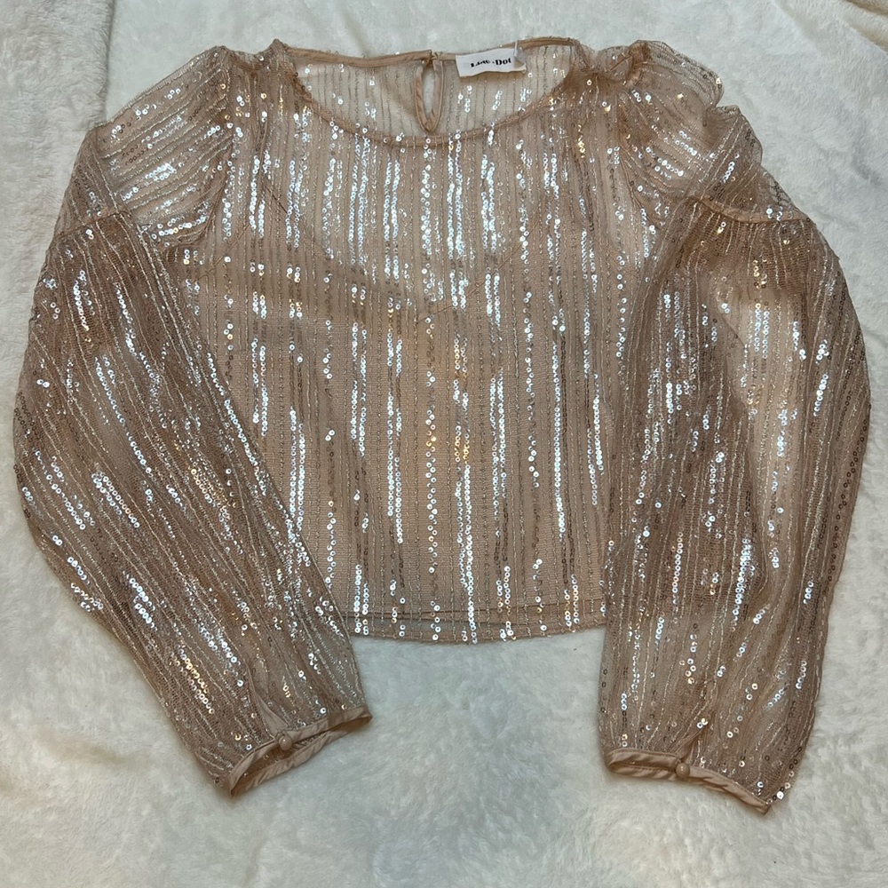 Line+Dot Sequin Long Sleeve Mesh Sparkle Top Size Medium